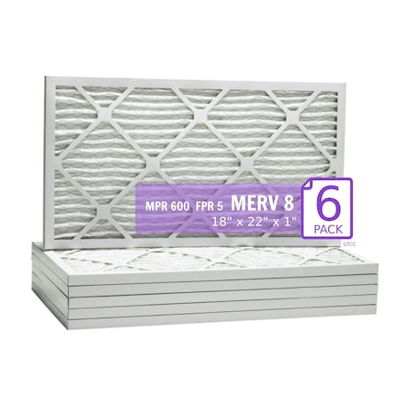 Purolator 18x22x1 Pleated Air Filter, MERV 8, 6 PK 18x22x1x1 DM (6 Pack)